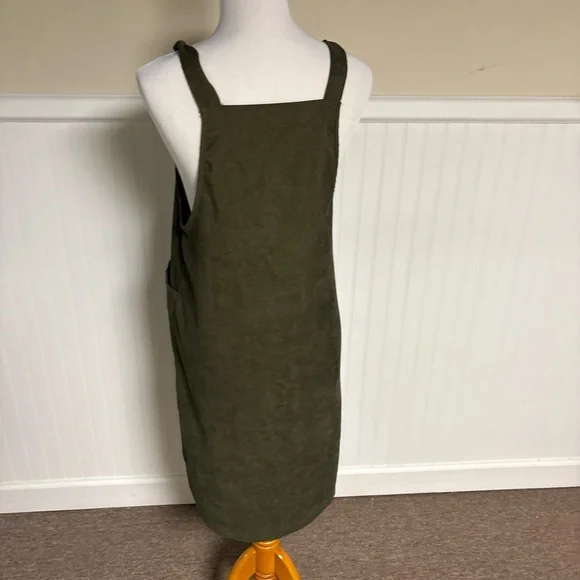 Olive Green Corduroy Pinafore Dress - Picture 5 of 6